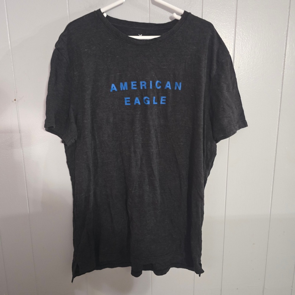American Eagle‎ Graphic T-Shirt Mens XXL Black Blue Core Flex USA Flag Logo Tee